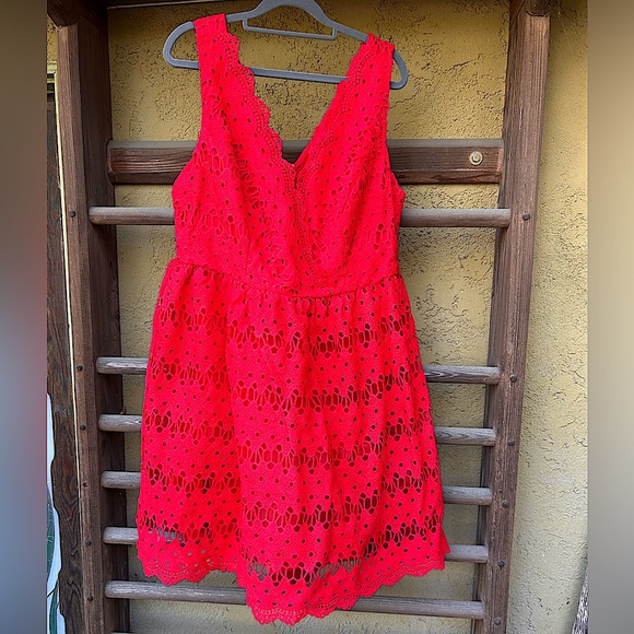 Bright red lace Modcloth dress - fit & flare size 16/18 - Picture 1 of 7